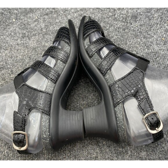 SAS Allegro Comfort Sandal Size 6 M | Black Croc Leather Strappy Heel Shoe - Picture 11 of 14